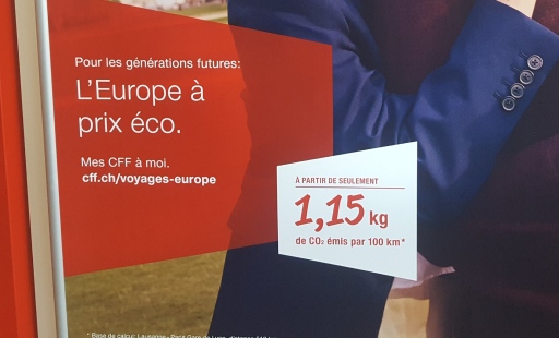 faible impact carbone du train publicité suisse
