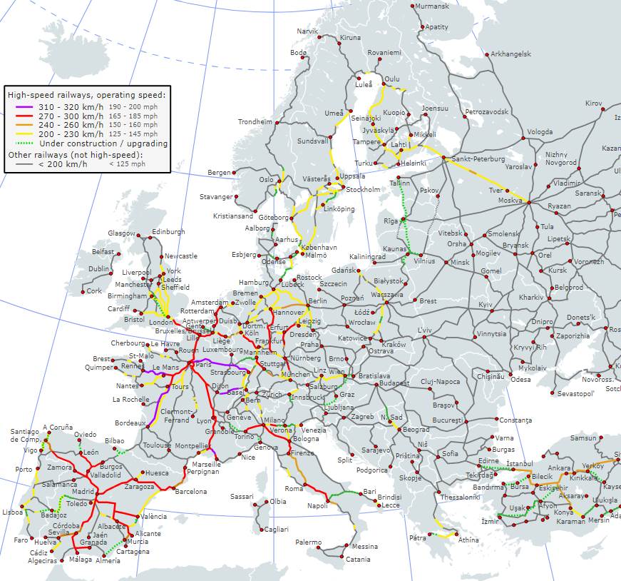 réseau train LGV Europe 2022